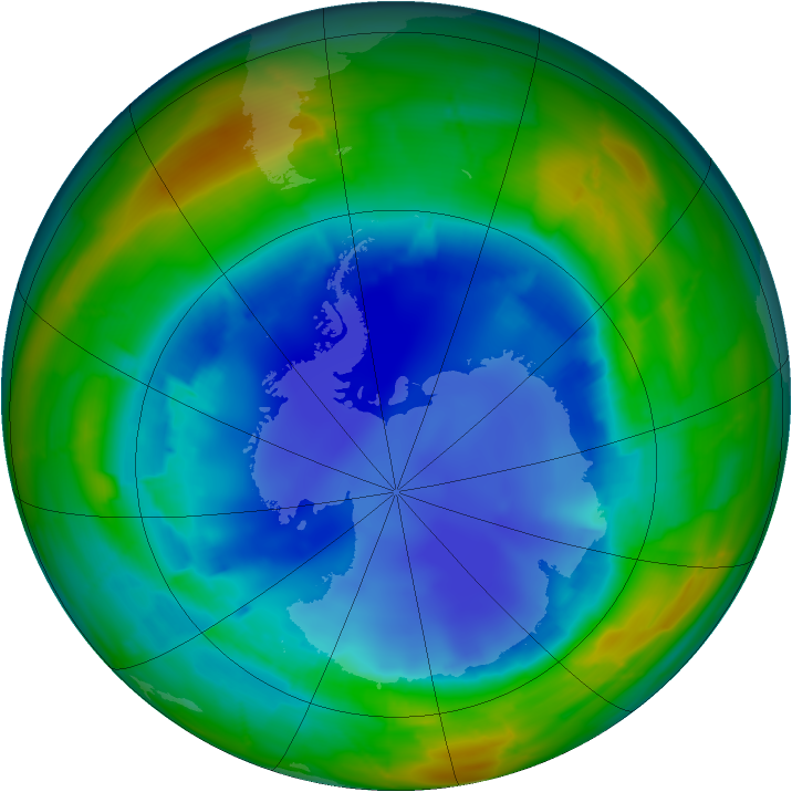 Antarctic ozone map for 15 August 2009